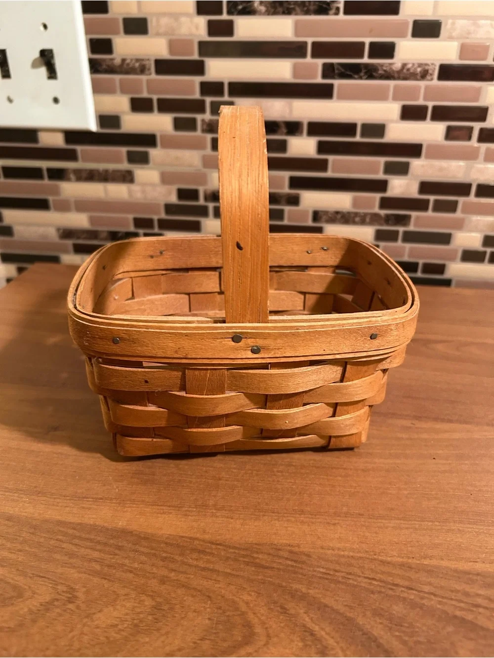 Vintage 1987 Longaberger Basket with Handle -Natural Tan
